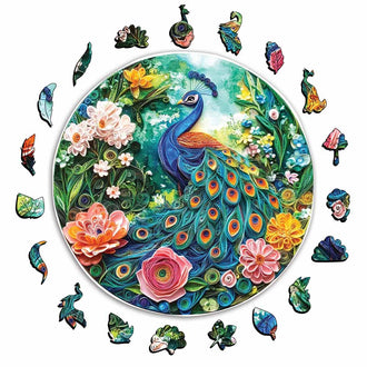 Blühender Pfau – Holzpuzzle